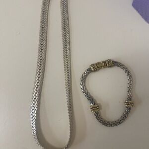 Elegant Silver Tone and Gold Tone Jewelry Set Necklace and Bracelet